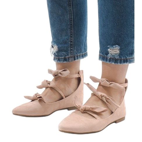 Růžové šněrovací balerínky s mašlemi G-47 růžový 1