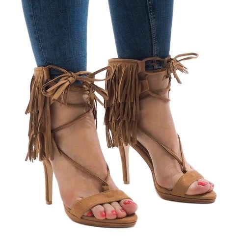 Béžové sandály na jehlovém podpatku, boho semiš 8125-1 béžový 1