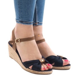 Tmavě modré klínové sandály espadrilky 1484-13 hnědý námořnická modř 1