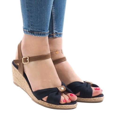 Tmavě modré klínové sandály espadrilky 1484-13 hnědý námořnická modř 1