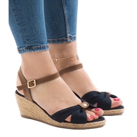 Tmavě modré klínové sandály espadrilky 1484-13 hnědý námořnická modř 2