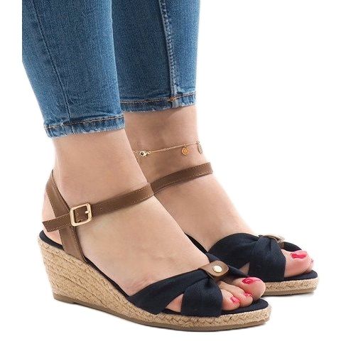 Tmavě modré klínové sandály espadrilky 1484-13 hnědý námořnická modř 2