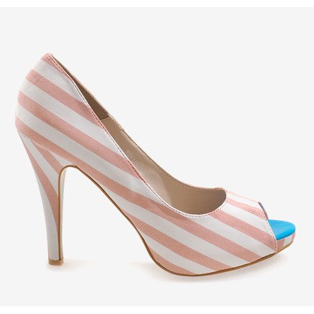 Růžové otevřené podpatky K011 bílý růžový 2