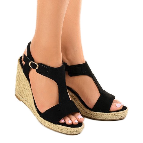 Černé klínové sandály H-69 espadrilles černý 1