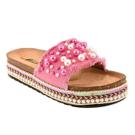 Růžové zdobené pantofle 1035 perel růžový 1
