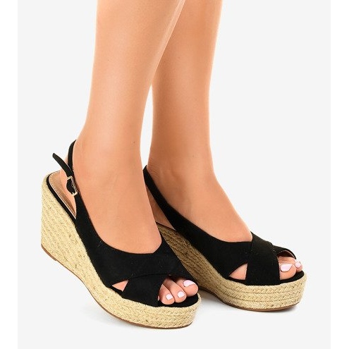 Sandály na klínku černé espadrilky 68-150 černý 1