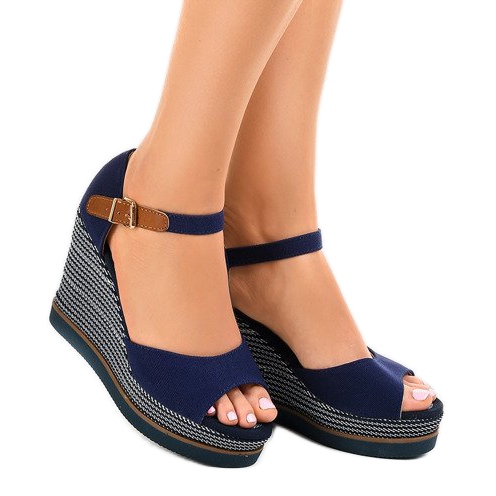 Tmavě modré klínové sandály espadrilky 9079 námořnická modř 1