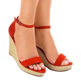 Červené klínové sandály espadrilky BD342 červený 1