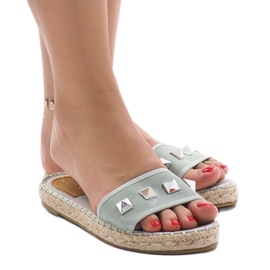 Zelené riflové pantofle s cvočky 7087 vícebarevný zelená 1