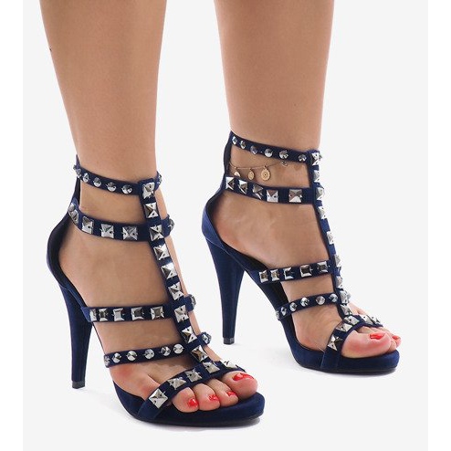 Modré sandály na podpatku semiš GH083-6 námořnická modrá modrý 1