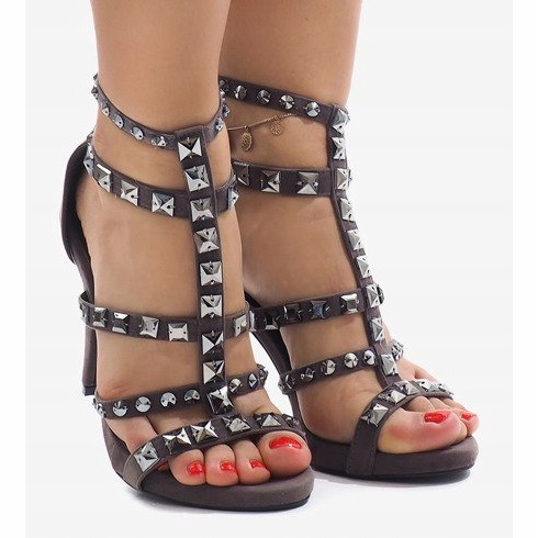 Šedé sandály na jehlovém podpatku semiš GH083-6 vícebarevný šedá 1