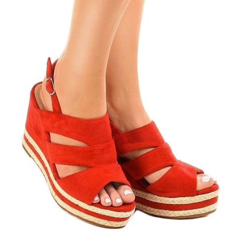 Červené espadrilky, klínové sandály FG6 červený 1