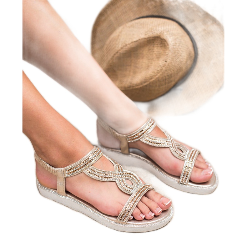 SHELOVET Nazouvací sandály na klínku žlutá 2