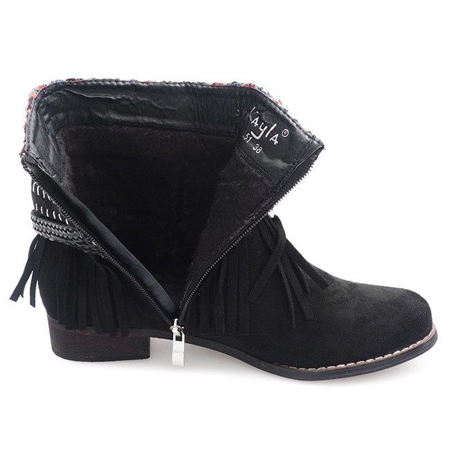 Teplé boty Boho Fringes 7303-1 Black černá 1