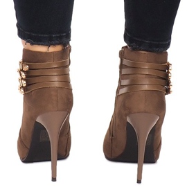 Boty na vysokém podpatku semiš YS20-1 Khaki 1