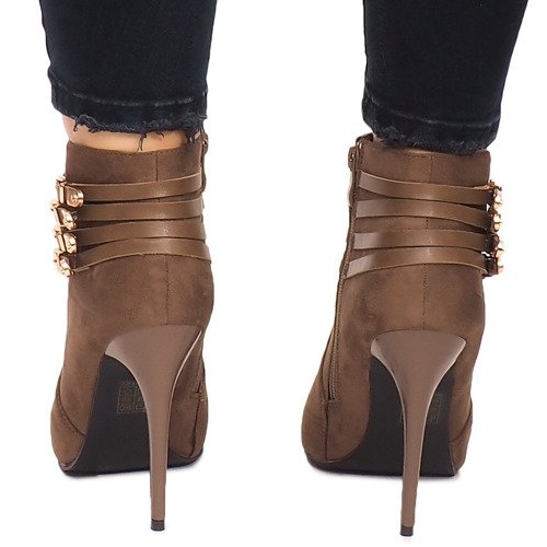 Boty na vysokém podpatku semiš YS20-1 Khaki 1