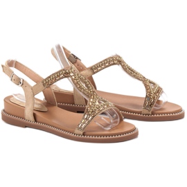 Bello Star Semišové sandály s krystaly hnědý 1