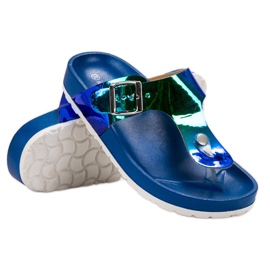 Ideal Shoes Žabky s holoefektem modrý 1