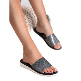 Fashion Módní lesklé pantofle černý 2