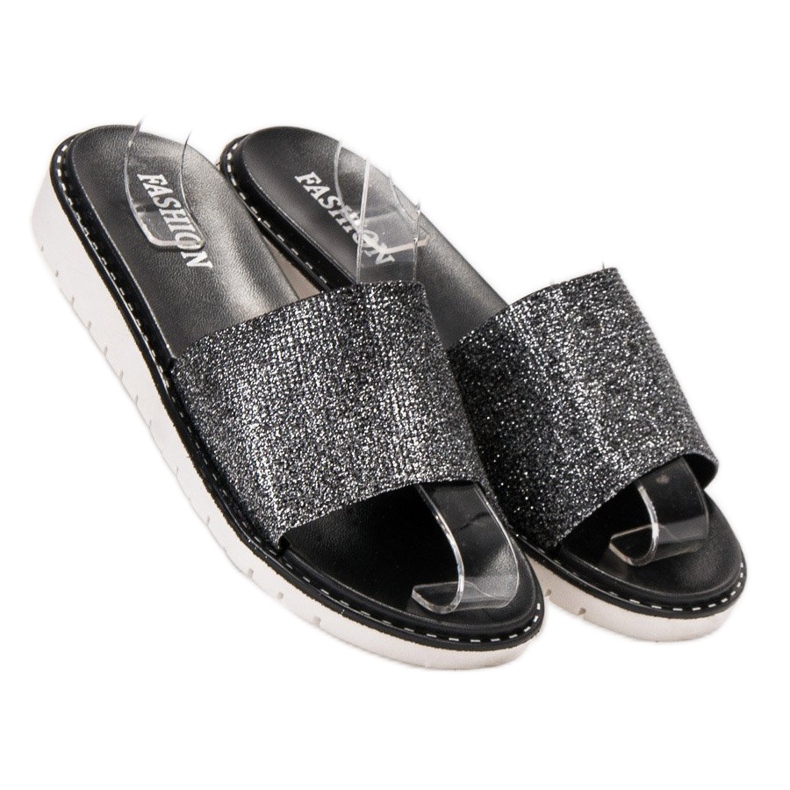 Fashion Módní lesklé pantofle černý 1