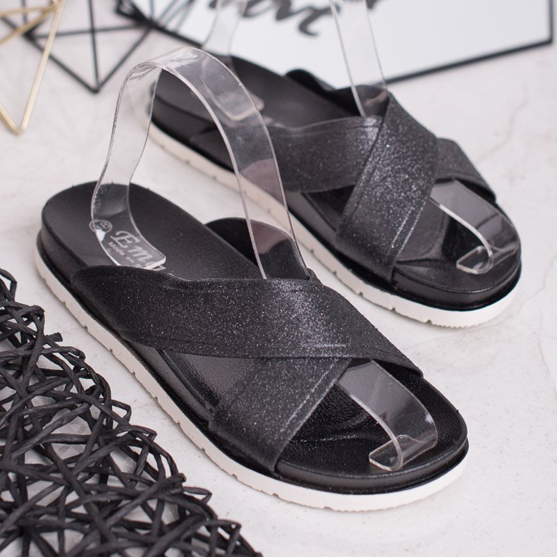 Emaks Černé pantofle se třpytkami černá 2