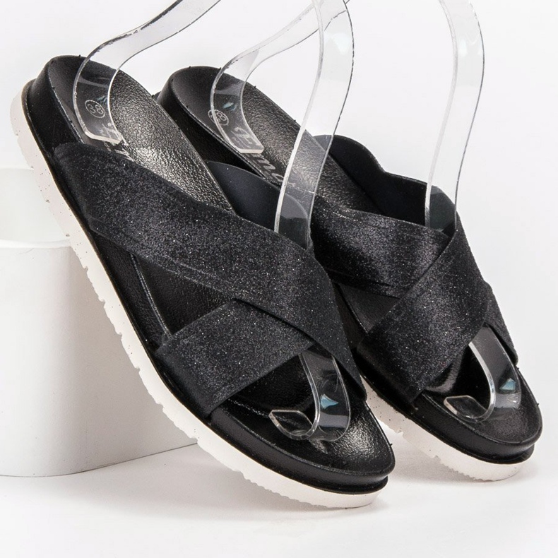 Emaks Černé pantofle se třpytkami černá 1