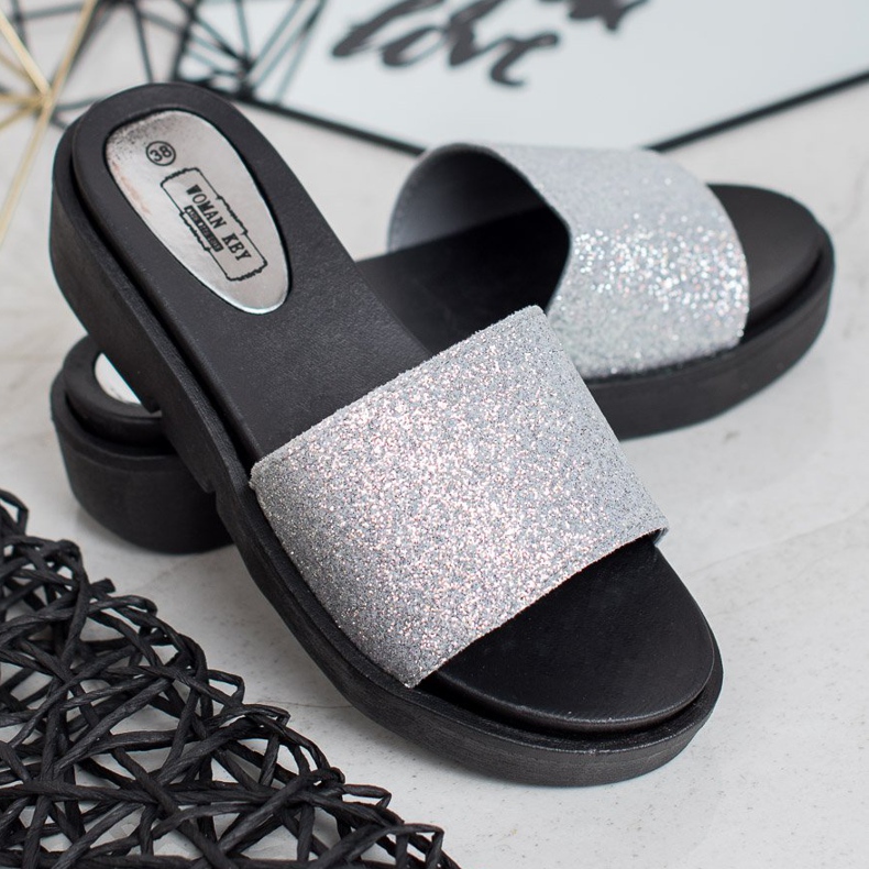 SHELOVET Gumové klínové pantofle šedá 1