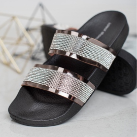Ideal Shoes Dámské pantofle s kubickým zirkonem šedá 1
