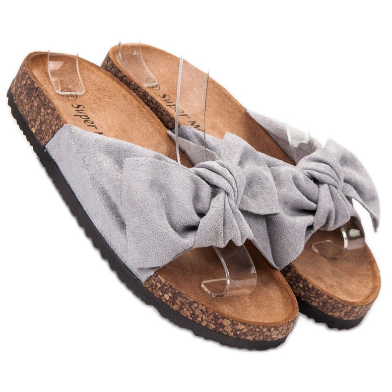 Super Me Módní šedé pantofle šedá 1