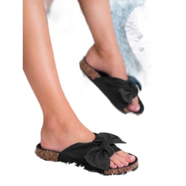 Bona Semišové pantofle s mašlí černý 1