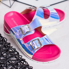 Ideal Shoes Pantofle Holo Buckle šedá 1 Ideal Shoes Pantofle Holo Buckle šedá 1