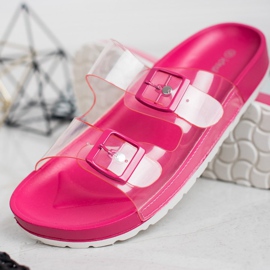 Ideal Shoes Průhledné pantofle se sponou růžový 2