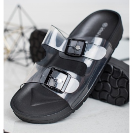 Ideal Shoes Průhledné pantofle se sponou černý 1