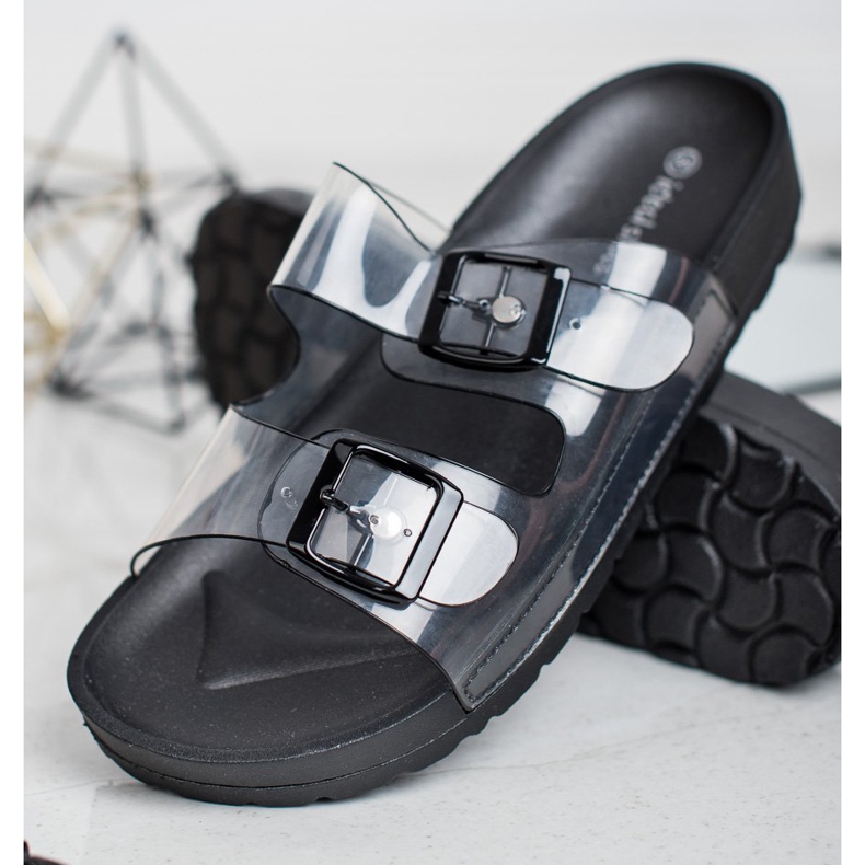 Ideal Shoes Průhledné pantofle se sponou černý 1