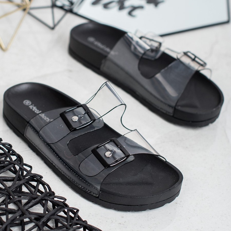 Ideal Shoes Průhledné pantofle se sponou černý 2