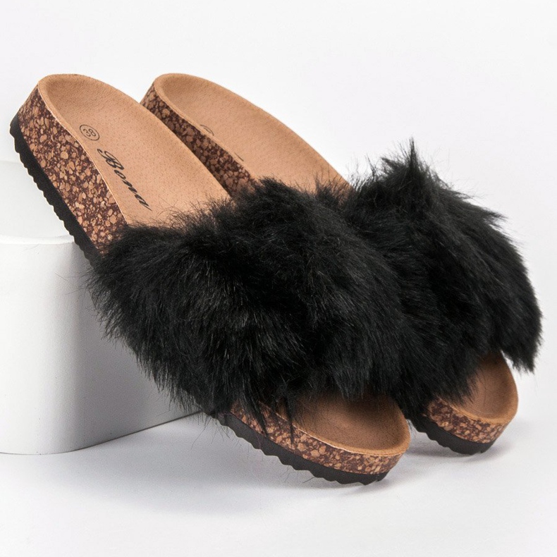 Bona Pantofle s kožešinou černý 1