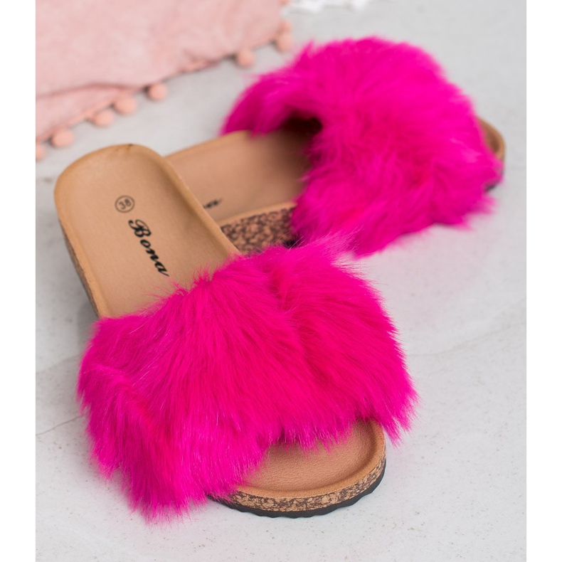 Bona Pantofle s kožešinou růžový 2 Bona Pantofle s kožešinou růžový 2