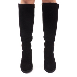 Semišové boty na tyči KSL008 černé černá 2