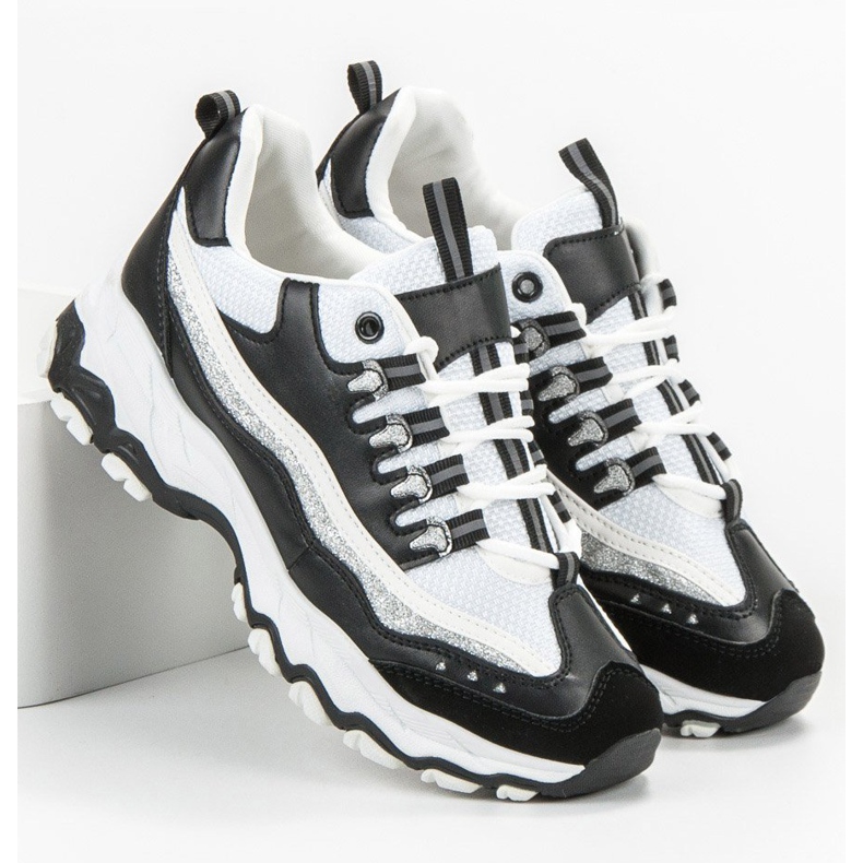 Small Swan Tenisky se třpytkami bílý černá 2