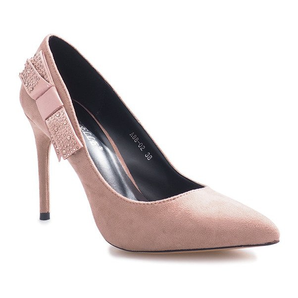 Růžové podpatky s bordeauxskou mašlí růžový 1