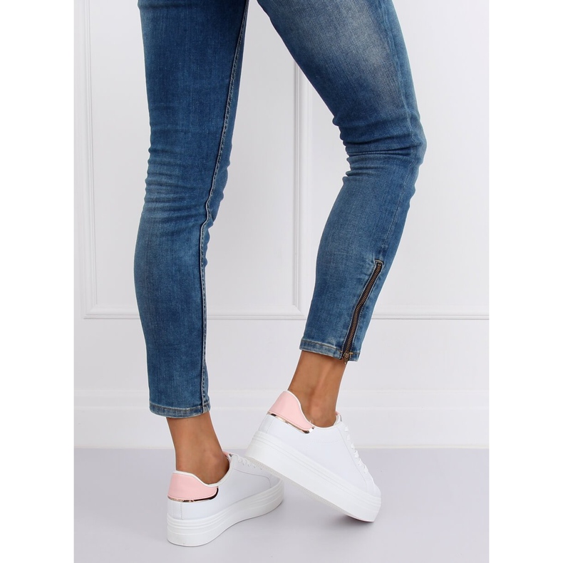 Tenisky na vysoké podrážce bílé a růžové B0-31 BÍLÁ / RŮŽOVÁ bílý 1