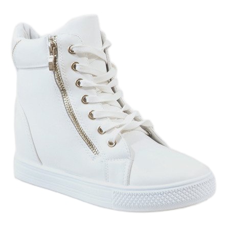 Bílé tenisky na klínové patě se zlatým jezdcem DD477-2 bílý 1