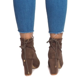 Semišové kozačky na sloupku 88-45 Khaki vícebarevný zelená 1