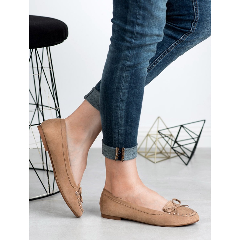 Small Swan Tmavě béžové mokasíny s mašlí béžový 1