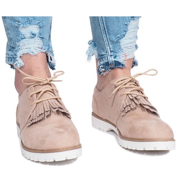 Béžové mokasíny s drtivými tvrdými třásněmi béžový 1