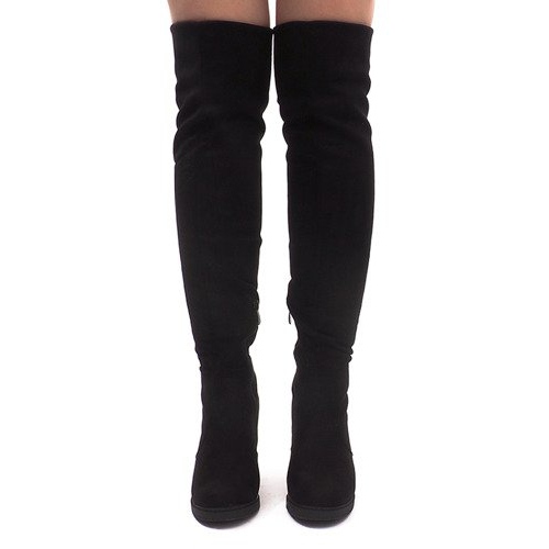 Semišové kozačky na sloupku SU-2730 Černá 2