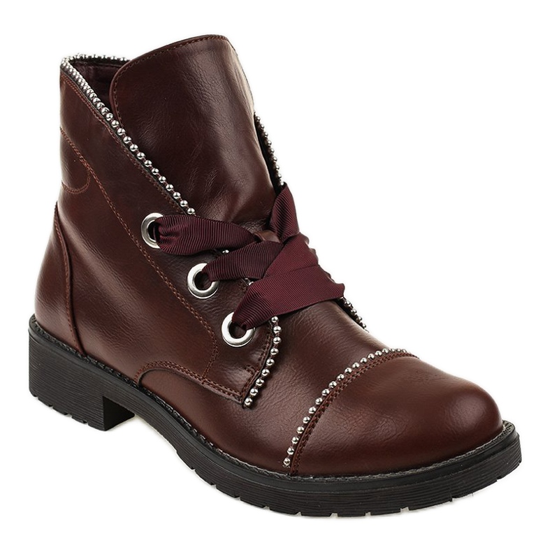Kayla Shoes Hnědé šněrovací kotníkové boty 11606-73 červený 1