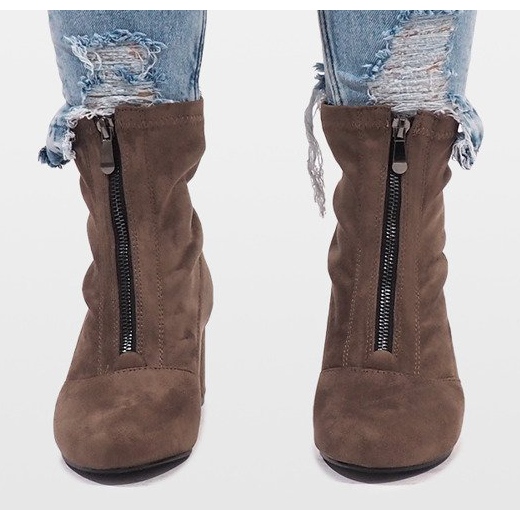 Khaki semišové boty se zipem FOZ-01 vícebarevný zelená 1