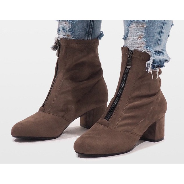 Khaki semišové boty se zipem FOZ-01 vícebarevný zelená 2