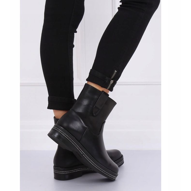 Černé dámské ploché černé kozačky CH1812-1 Black černý 2